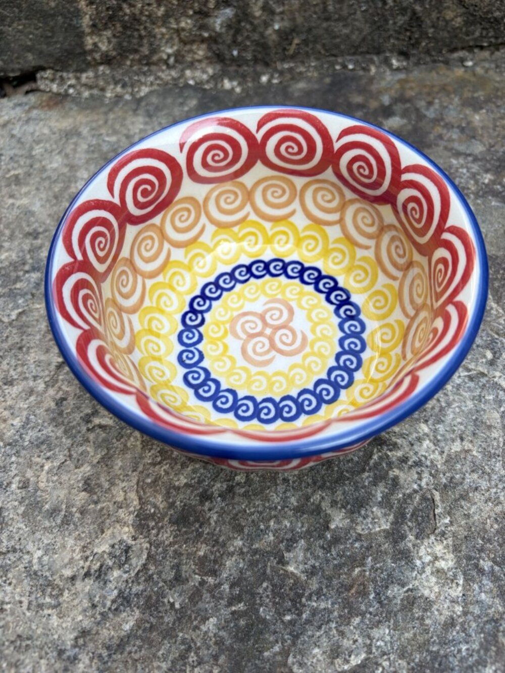 Manufaktura Polish Pottery Small Bowl Psychedelic Swirl Multicolor 4.5" M082